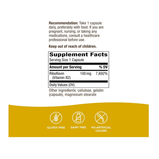 LowCostPH| Nature's Way, Riboflavin, Vitamin B2, 100 mg, 100 Capsules