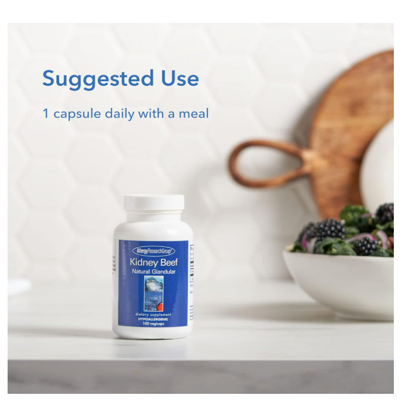 LowCostPH| Allergy Research Group, Kidney Beef, Natural Glandular, 100 Vegicaps
