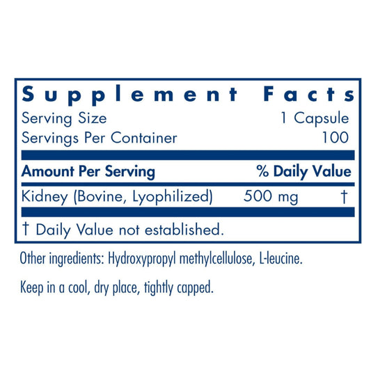 LowCostPH| Allergy Research Group, Kidney Beef, Natural Glandular, 100 Vegicaps