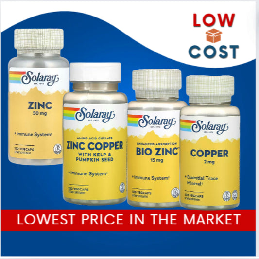 LowCostPh | Solaray, Optizinc, 30 mg, Zinc Copper with Kelp & Pumpkin Seed, Bio, Citrate, Copper,
