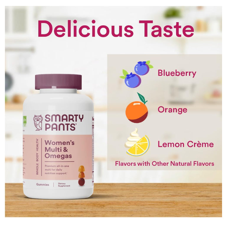 LowCostPH | SmartyPants, Women's Multi & Omegas , Lemon Creme, Blueberry, and Orange, 180 Gummies