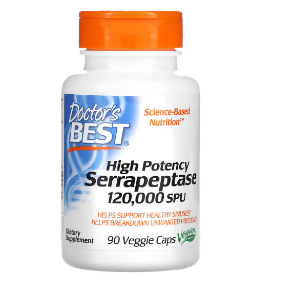 LowCostPH | Doctor's Best, Serrapeptase, 40,000 SPU, 120,000SPU/90 Veggie Caps for Sinus Health