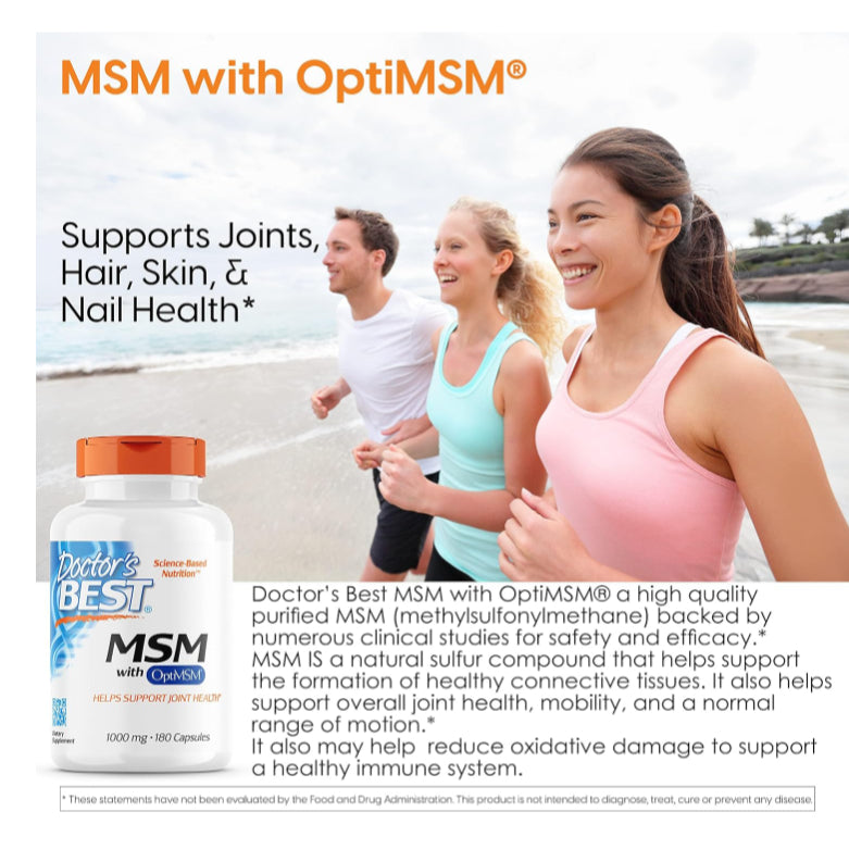LowCostPH | Doctor's Best, MSM with OptiMSM, 1,000 mg, 180 | 360 Capsules | Powder 250g