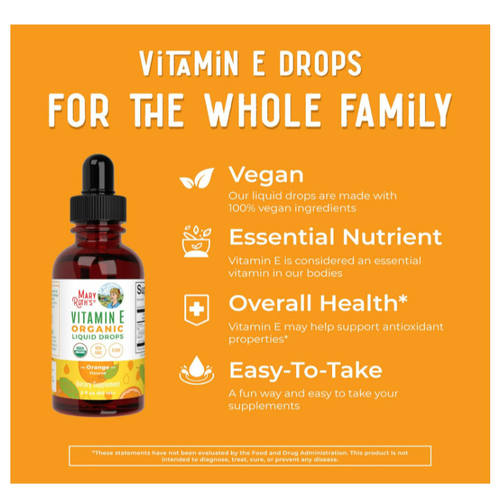 LowCostPH| MaryRuth's, Organic Vitamin E Liquid Drops, Orange, 2 fl oz (60 ml) 4years +