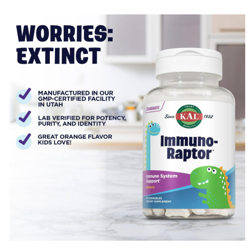 LowCostPH| KAL, Dinosaurs, Immuno-Raptor, Orange, 60 Chewables