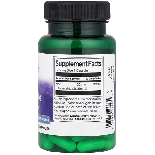 Lowcostph | Swanson, Zinc Picolinate, 22 mg, 60 Capsules