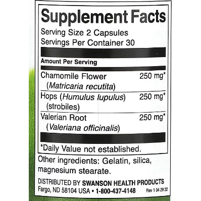 LowCost PH| Swanson, Full Spectrum Valerian, Chamomile & Hops, 60 Capsules