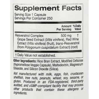 LowCost PH| Lake Avenue Nutrition, Resveratrol Complex, 500 mg, 250 Veggie Capsules