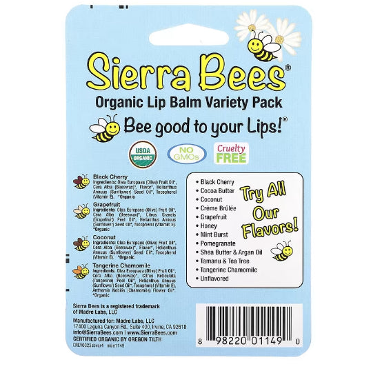 LowCostPh | Sierra Bees, Organic Lip Balm Variety Pack, 4 Pack, 0.15 oz (4.25 g) Each