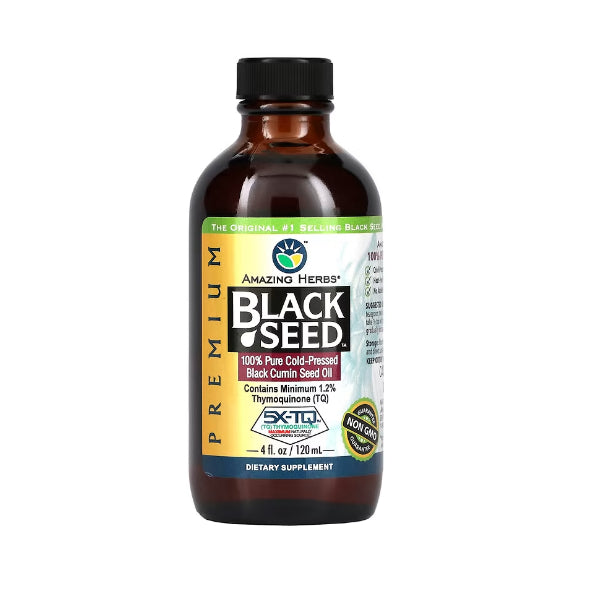 USAOnhand| Amazing Herbs, Black Seed, 100% Pure Cold-Pressed Black Cumin Seed Oil, 4 fl oz (120 ml)