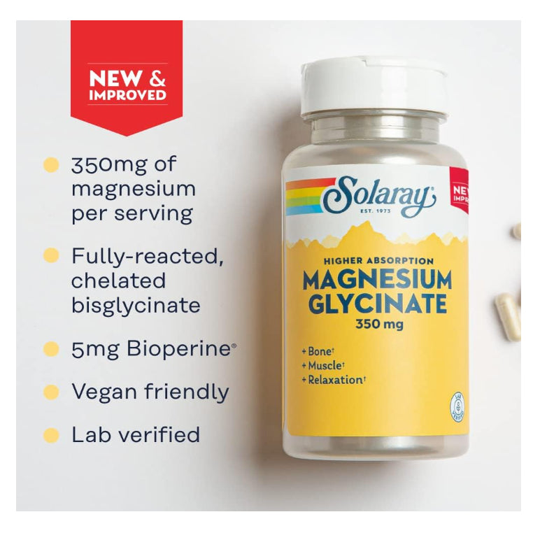 LowCostPh | Solaray, High Absorption Magnesium Glycinate, 350mg, 120VegCap, Bone, Muscle, Relaxation