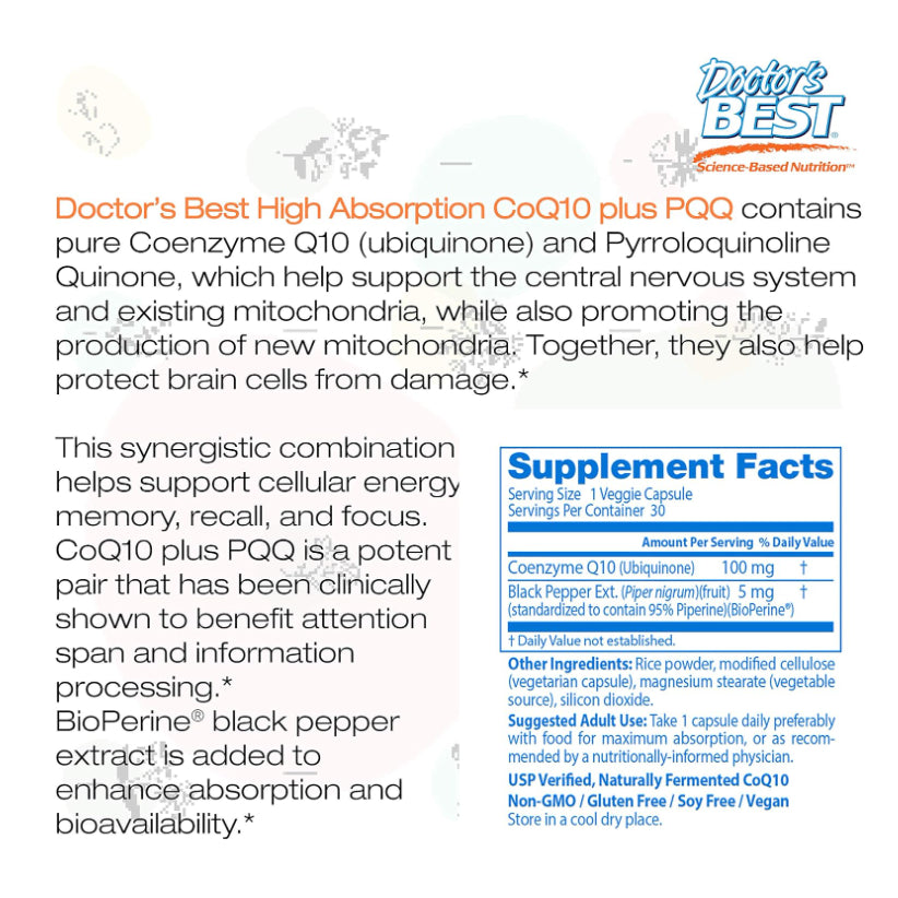 LowCostPH| Doctor's Best High Absorption CoQ10 Plus PQQ, Heart Health & Energy Production, Naturally