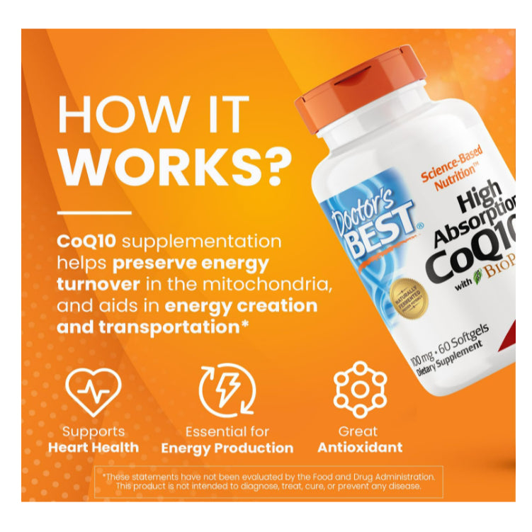 LowCostPH| Doctor's Best High Absorption CoQ10 with BioPerine, Gluten Free Naturally Fermented, Hear