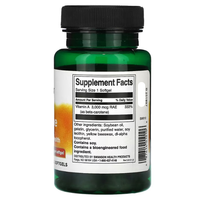 Swanson Ph | Swanson, Beta Carotene, 10,000 IU (3,000 mcg RAE), 250 Softgels. Eye and Vision Health