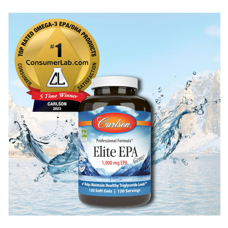 LowCostPh | Carlson, Elite EPA Gems, 1,000mg, 120 SoftGels Helps Maintain Healthy Triglyceride Level