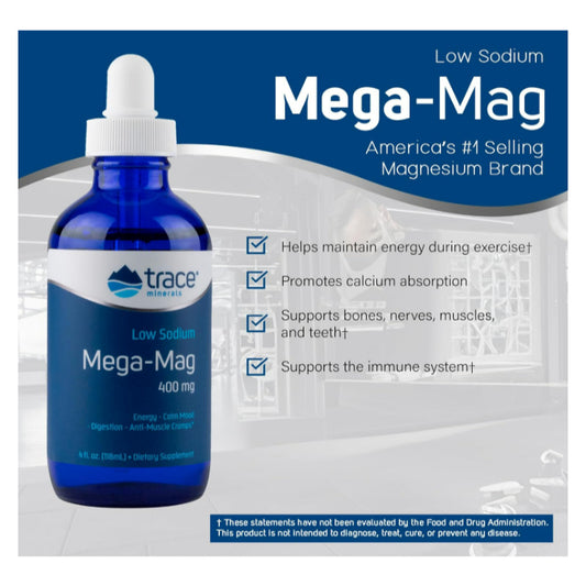 LowCostPH| Trace Minerals ®, Low Sodium Mega-Mag, 400 mg, 4 fl oz (118 ml)