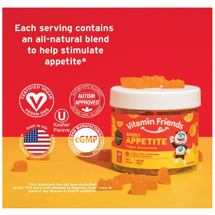 Low Cost PH | Vitamin Friends, Boost Appetite Vegan Gummies, Orange, 60 Pectin Gummies