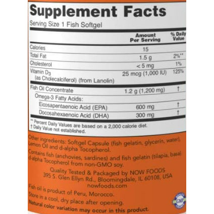 LowCOstPH| NOW Foods, Ultra Omega 3-D, 600 EPA / 300 DHA, 180 Fish Softgels