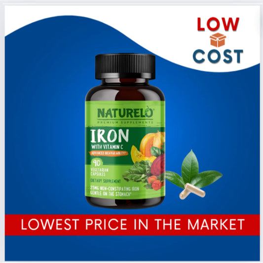LowCostPh | NATURELO Vegan Iron Supplement with Vitamin C and Organic Whole Foods - 90 veg capsules