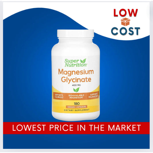 LowCostPH| Super Nutrition, Magnesium Glycinate, 400 mg, 180 Veggie Capsules (133 mg Per Capsule)