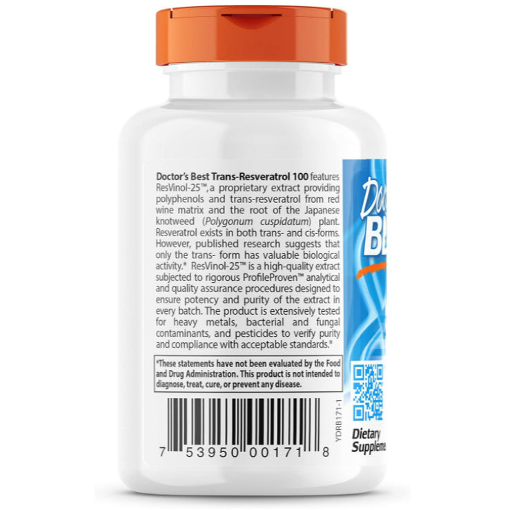 LowCost| Doctor's Best, Trans-Resveratrol with Resvinol, non-gmo, vegan, Gluten Free, 100mg|200mg