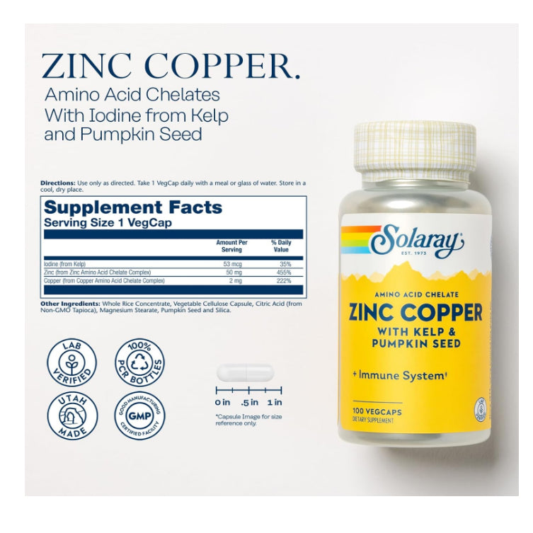 LowCostPh | Solaray, Optizinc, 30 mg, Zinc Copper with Kelp & Pumpkin Seed, Bio, Citrate, Copper,