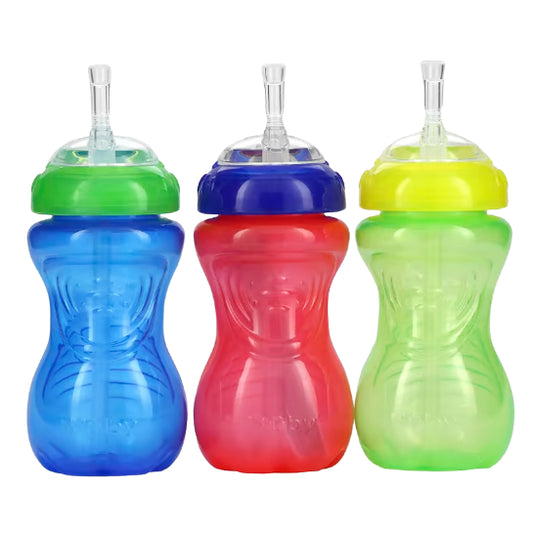 LowCostPH | Nuby, Clik-it FlexStraw Cup, 12+ Months, Boy, 3 Pack, 10 oz (300 ml) Each