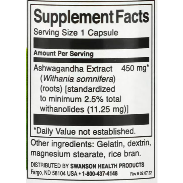 SwanonPh| Swanson, Full Spectrum, Ultimate 250mg, Ashwagandha Extract, 450mg, Capsule Stress Support