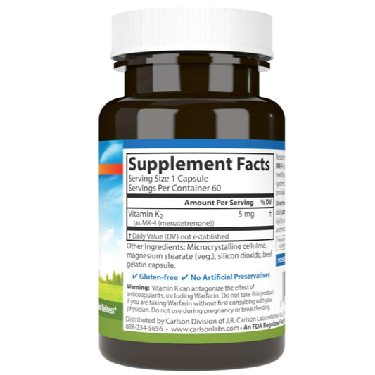 LowCostPh | Carlson, Vitamin K2, 5 mg, 60 Capsules, Bone Support, Cardiovascular Function