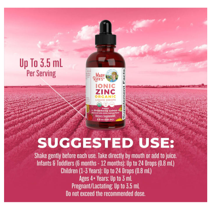 LowCostPH| MaryRuth's, Organic Ionic Zinc Liquid Drops, Strawberry Lemon, 4 fl oz (120 ml) 6mos+