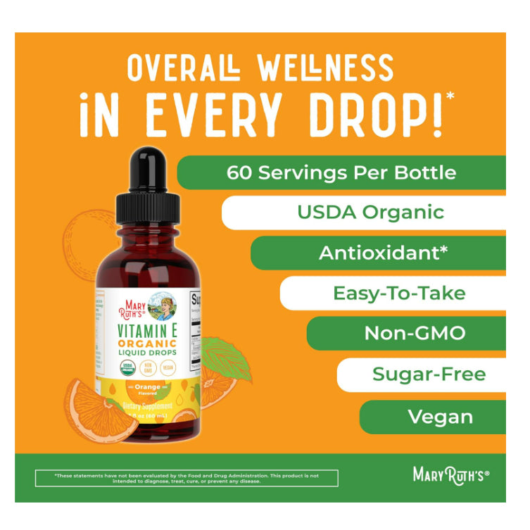LowCostPH| MaryRuth's, Organic Vitamin E Liquid Drops, Orange, 2 fl oz (60 ml) 4years +