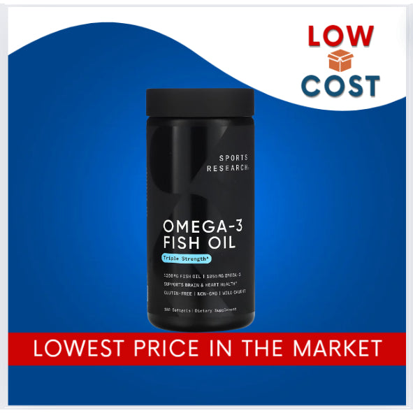 LowCost PH | Sports Research Triple Strength Omega 3 Fish Oil - Burpless Fish Oil Supplement 180 ct