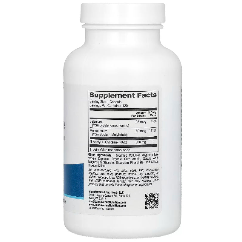 LowCost PH| Lake Avenue Nutrition, N-Acetyl-L-Cysteine, 600 mg, 120 Veggie Capsules