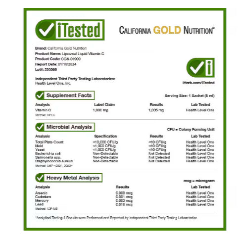 LowCost PH| California Gold Nutrition, Liposomal Liquid Vitamin C, Unflavored, 1,000 mg, 30 Sachets