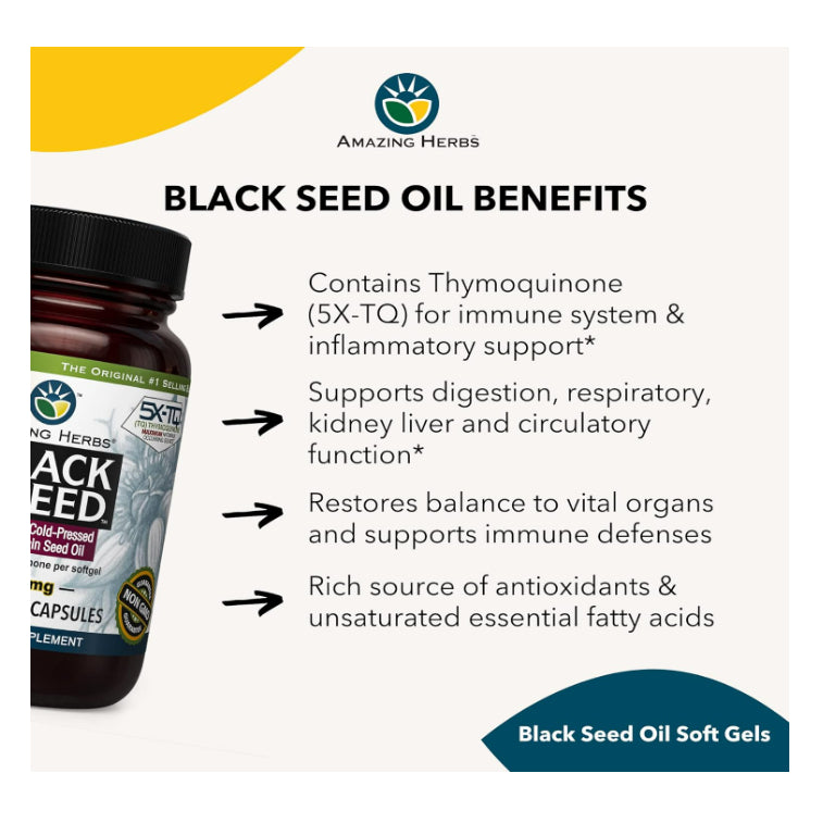 USAOnhand| Amazing Herbs, Black Seed, 100% Pure Cold-Pressed Black Cumin Seed Oil, 4 fl oz (120 ml)