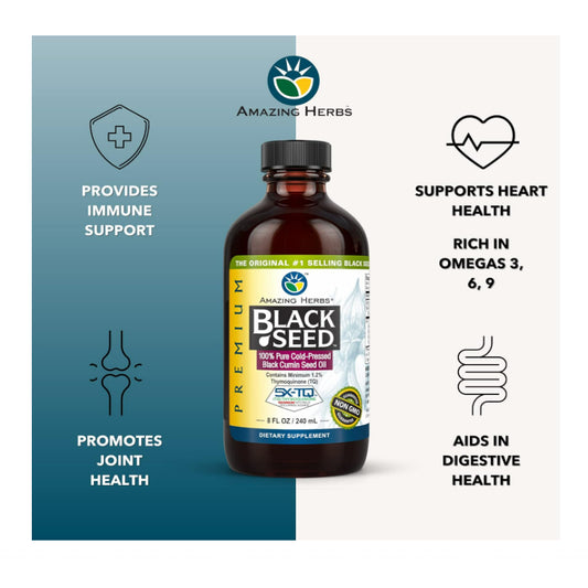 USAOnhand| Amazing Herbs, Black Seed, 100% Pure Cold-Pressed Black Cumin Seed Oil, 4 fl oz (120 ml)