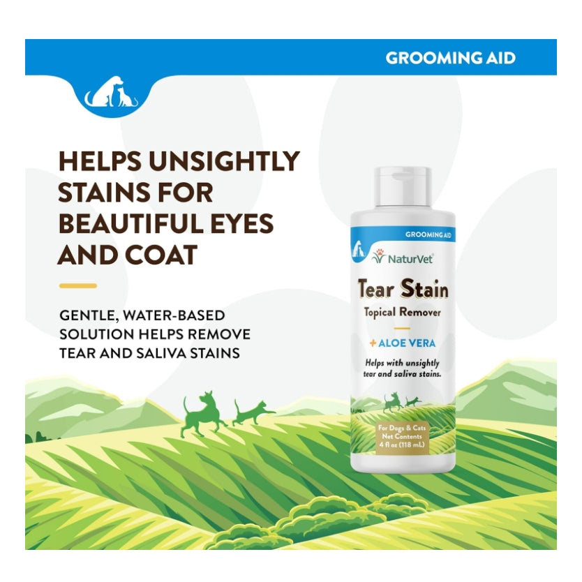 USAOnhand| NaturVet, Tear Stain, Topical Remover + Aloe Vera, For Dogs & Cats, 4 fl oz (118 ml)