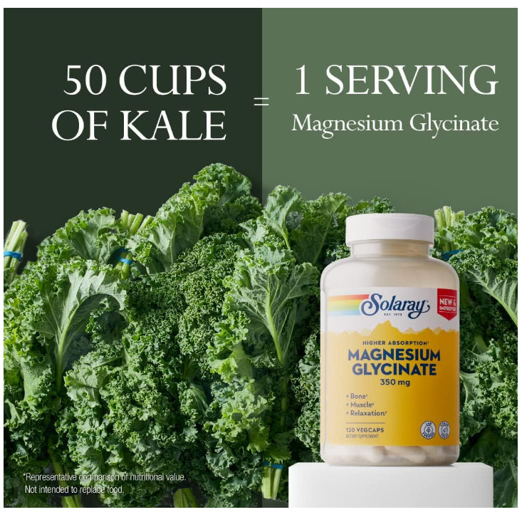 LowCostPh | Solaray, High Absorption Magnesium Glycinate, 350mg, 120VegCap, Bone, Muscle, Relaxation