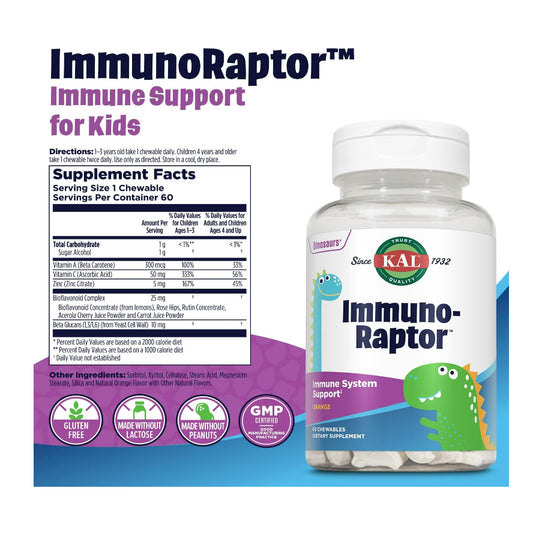 LowCostPH| KAL, Dinosaurs, Immuno-Raptor, Orange, 60 Chewables