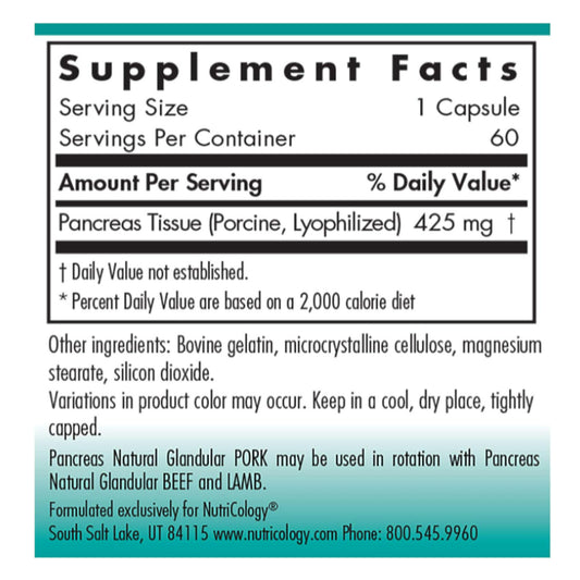 LowCostPH | Nutricology, Pancreas, Natural Glandular (Pork), 60 Capsule