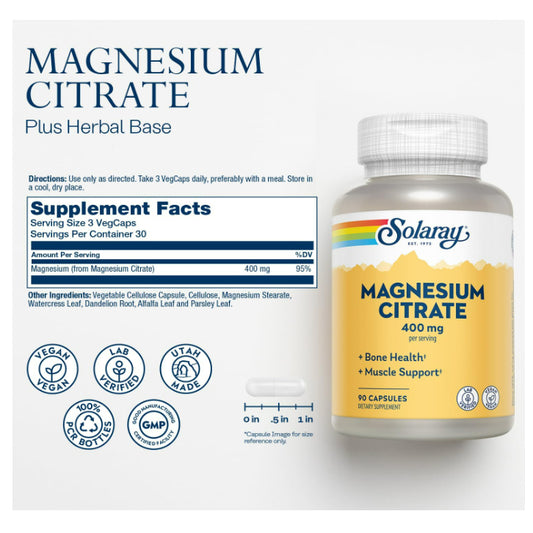 LowCostPH | Solaray, Magnesium Citrate, 400 mg, 90 | 180 VegCaps (133 mg per Capsule)