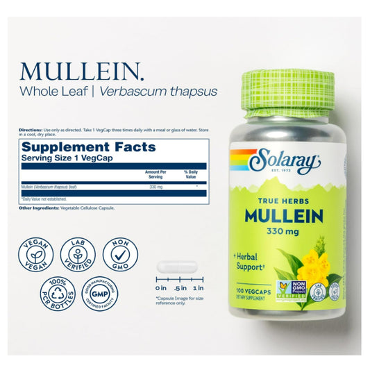 LowCostPH | SOLARAY Mullein Leaf 330 mg - Soothing Herbal Support - Traditionally Used to Support