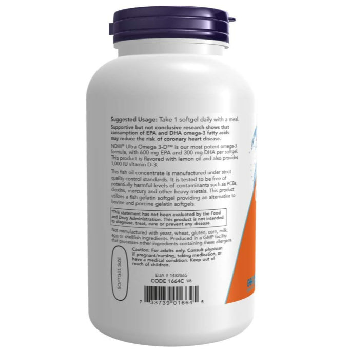 LowCOstPH| NOW Foods, Ultra Omega 3-D, 600 EPA / 300 DHA, 180 Fish Softgels