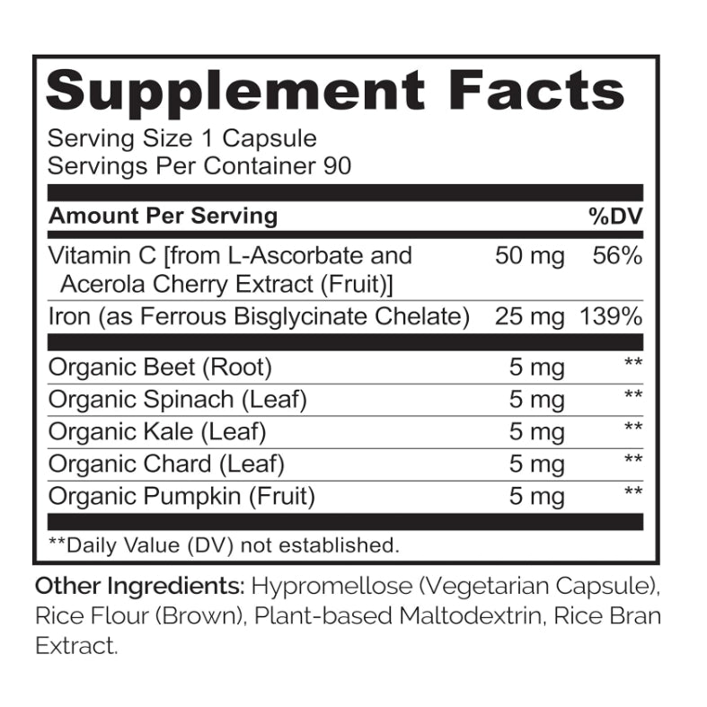 LowCostPh | NATURELO Vegan Iron Supplement with Vitamin C and Organic Whole Foods - 90 veg capsules