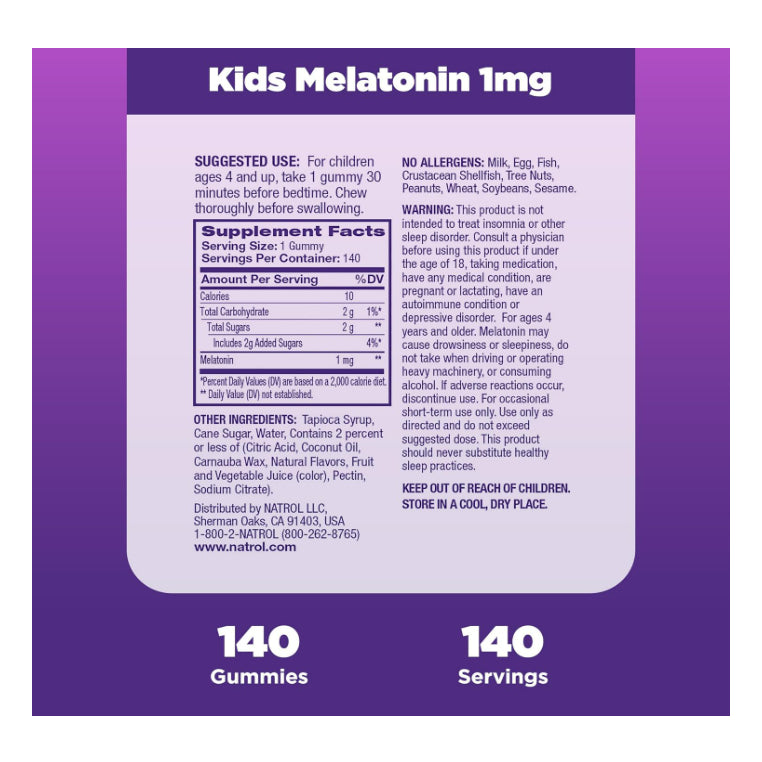 LowCostPH| Kids Melatonin 1mg, Supplement for Restful Sleep, Sleep Gummies for Children, 140 Raspbe