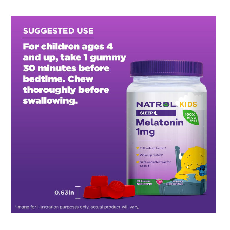 LowCostPH| Kids Melatonin 1mg, Supplement for Restful Sleep, Sleep Gummies for Children, 140 Raspbe