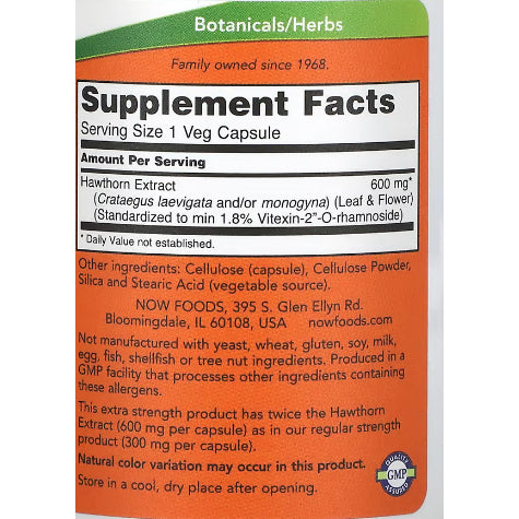 LowCostPH| NOW Foods, Hawthorn Extract, Extra Strength, 600 mg, 90 Veg Capsules