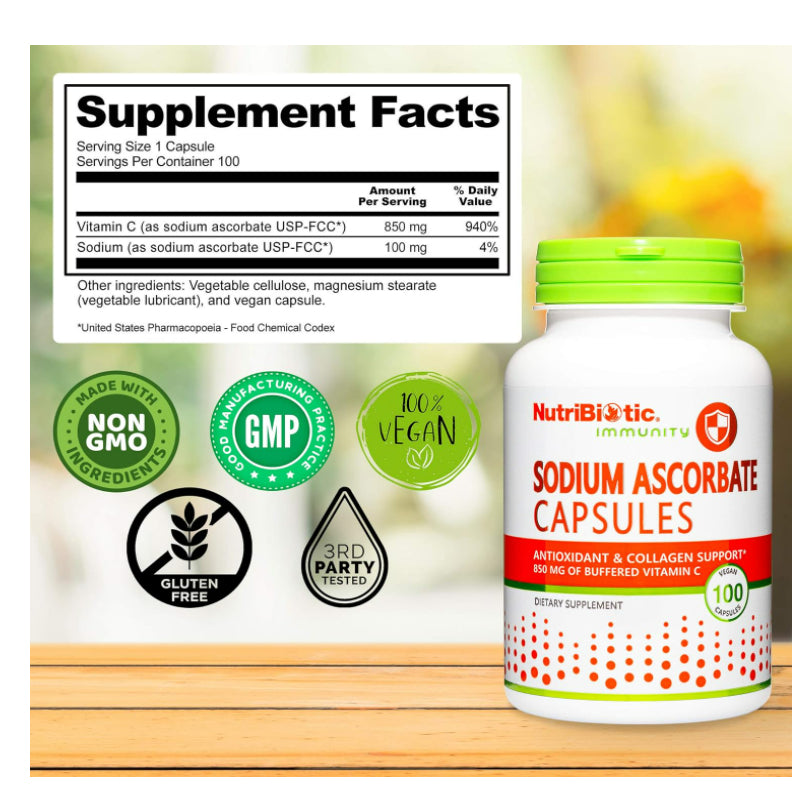 LowCostPh | NutriBiotic, Immunity, Vitamin C + D3 & Zinc, 250 Capsules| SodiumAscorbate