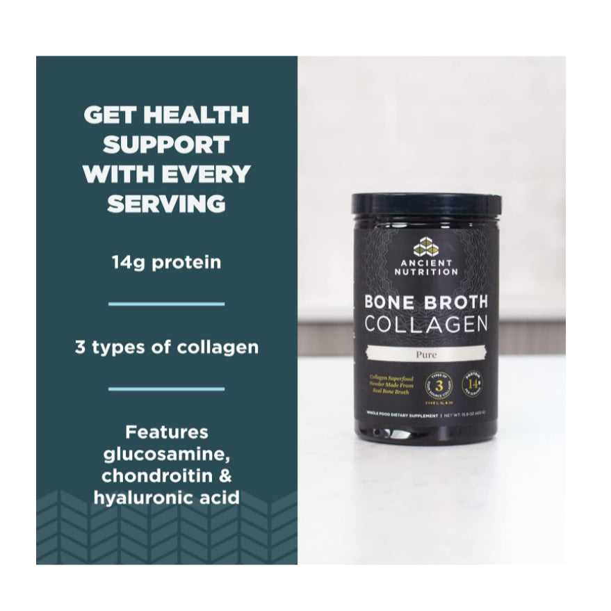 LowCostPH| Ancient Nutrition, Bone Broth Collagen, Pure, 15.9 oz (450 g) Beauty & Anti-Aging Support