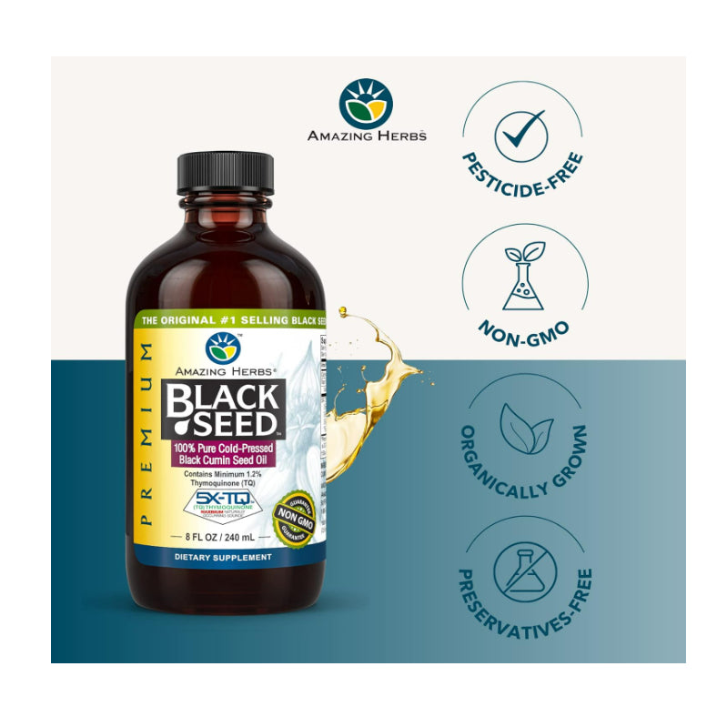 USAOnhand| Amazing Herbs, Black Seed, 100% Pure Cold-Pressed Black Cumin Seed Oil, 4 fl oz (120 ml)